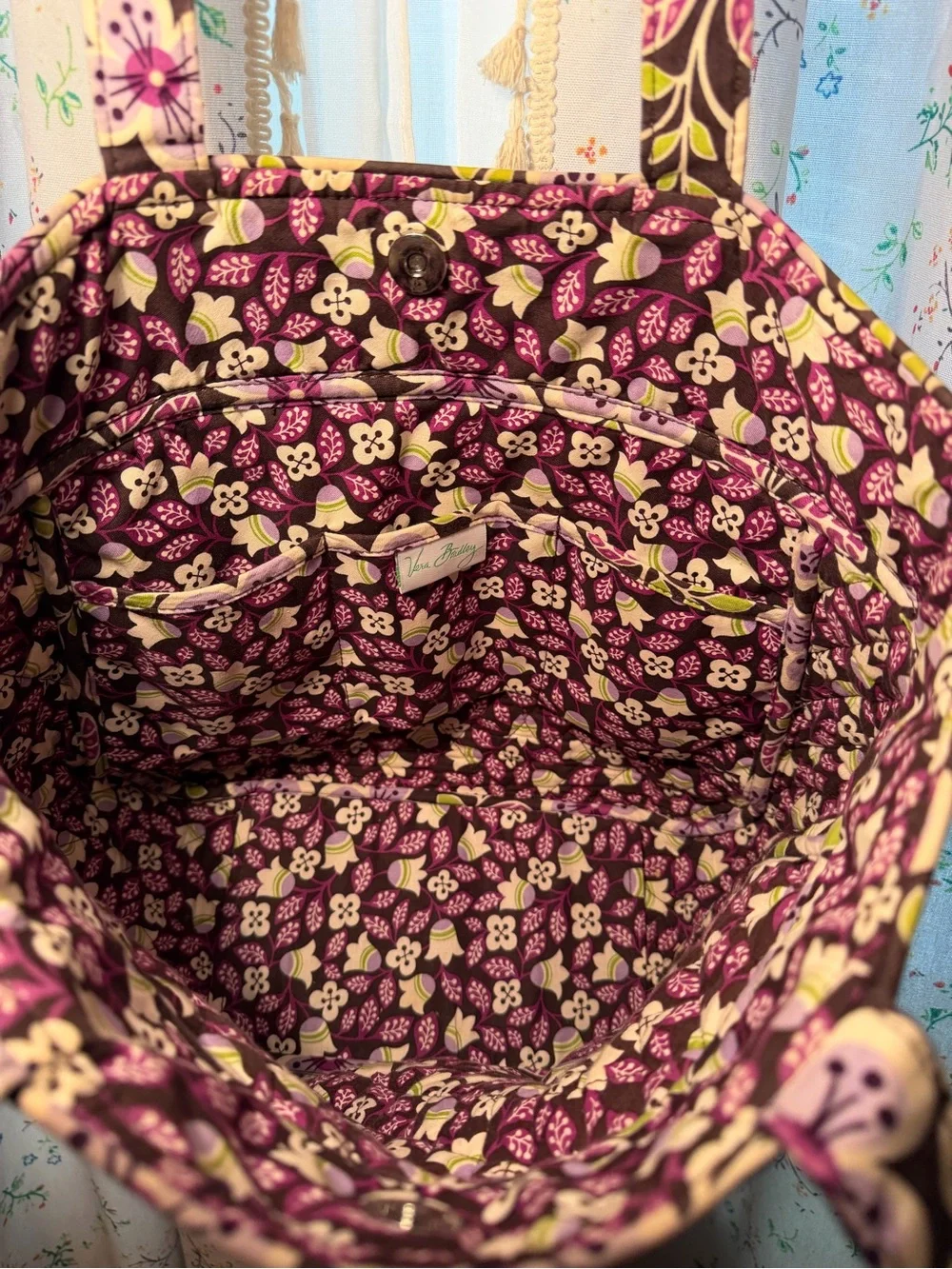 Vera Bradley Floral Quilted Tote Bag - Purple Pink Green